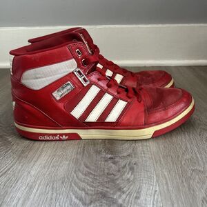 Adidas Hard Court Shoes Mens 13 Red White High Top Athletic Basketball Sneakers